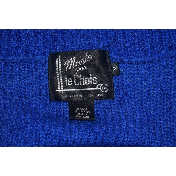 Vintage 80s Royal Blue Balloon Sleeves Cardigan Sweater Open Front Pockets M - Picture 7 of 10